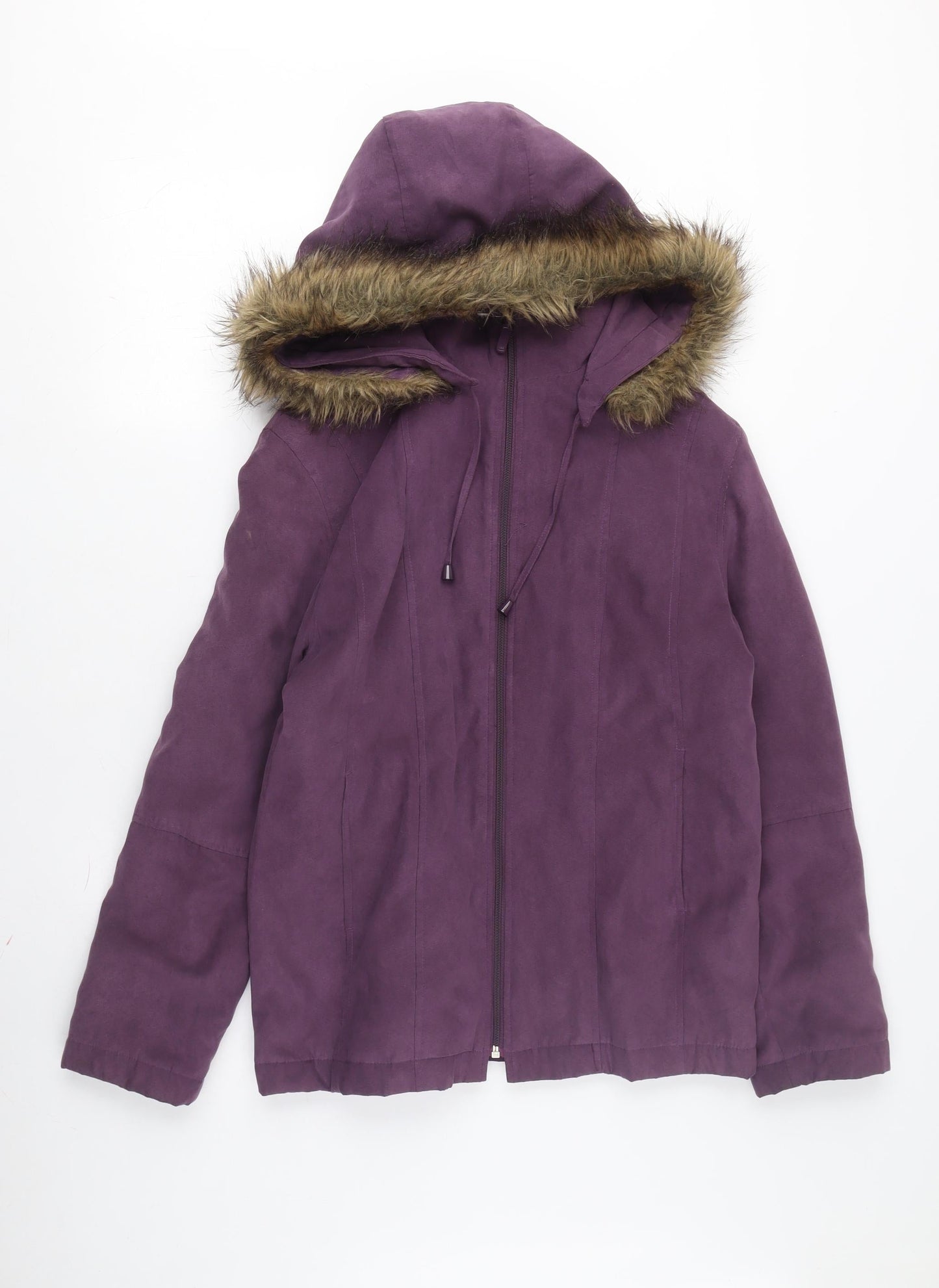 Elegante Women's Purple Hooded Jacket, Size 12, Mid-Length