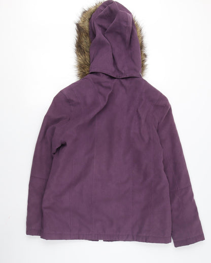 Elegante Women's Purple Hooded Jacket, Size 12, Mid-Length