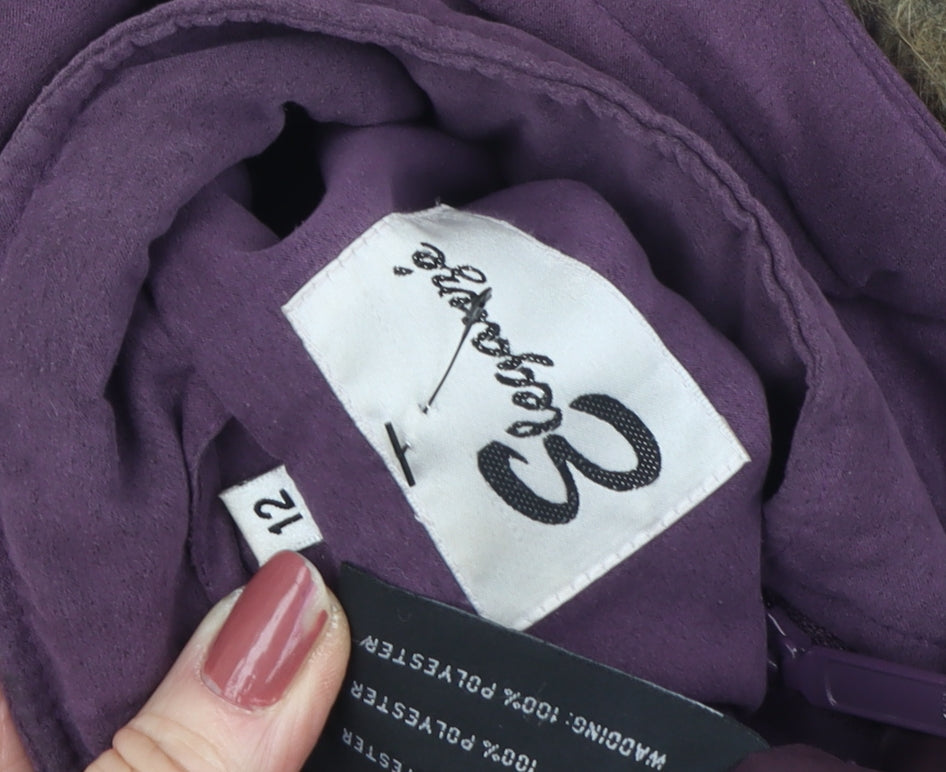 Elegante Women's Purple Hooded Jacket, Size 12, Mid-Length