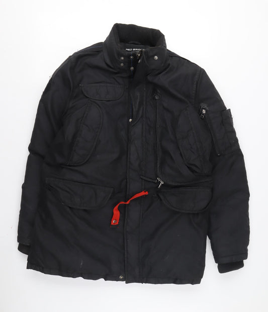 Mens UK Size S Red Bridge Black Parka Coat