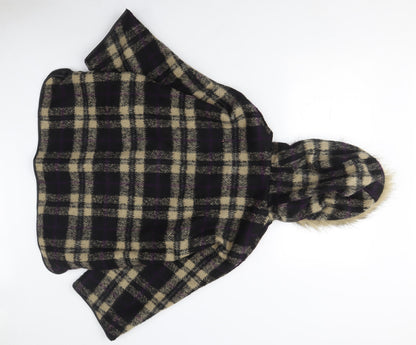 I Heart Next Women's Plaid Wool Hooded Cape, Size 12, Black/Beige