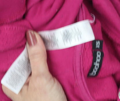 Boohoo Women's Pink Pullover Hoodie, XS, Logo Accent