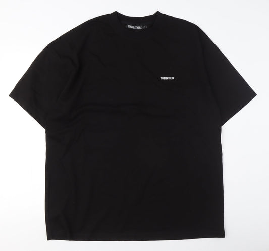 Twofeathers Men's Black Crew Neck T-Shirt L