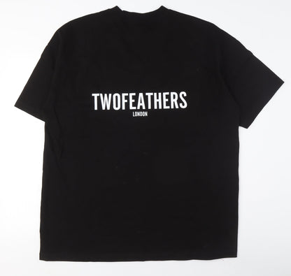 Twofeathers Men's Black Crew Neck T-Shirt L
