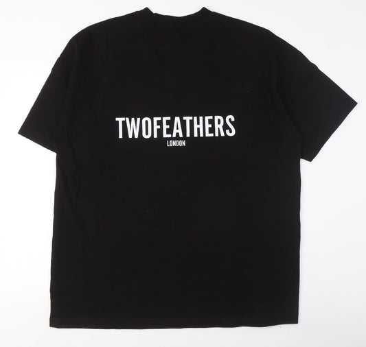 Twofeathers Men's Black Crew Neck T-Shirt L