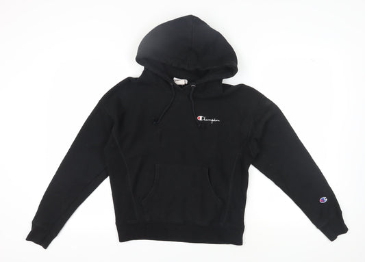 Additional front view of Champion unisex black pullover hoodie, small, casual style