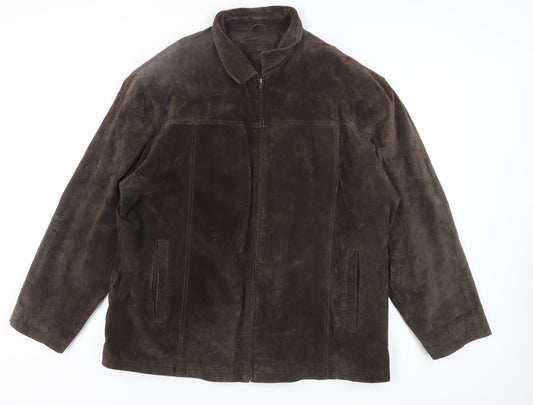 George Men's Brown Leather 2XL Full Zip Jacket