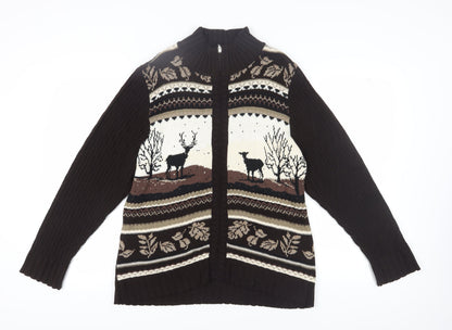 Parkhurst Women's Brown Animal Print Full Zip Jumper L