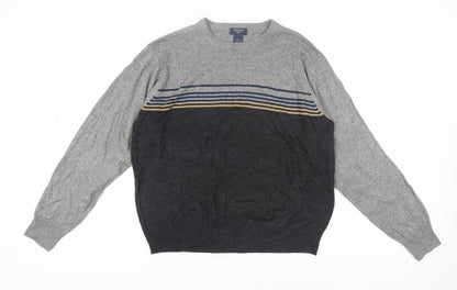Dockers Men's Grey Striped Pullover Jumper, Size L, Casual Wear