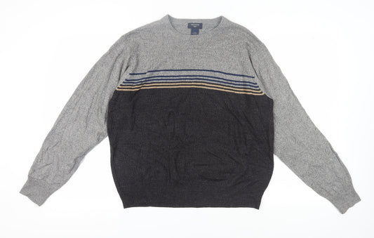 Dockers Men's Grey Striped Pullover Jumper, Size L, Casual Wear