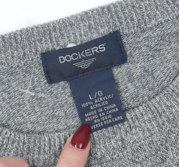 Dockers Men's Grey Striped Pullover Jumper, Size L, Casual Wear