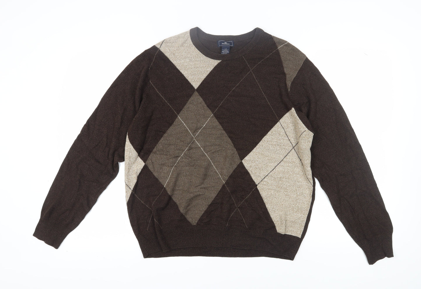 Dockers Men's Brown Argyle Pullover Jumper L