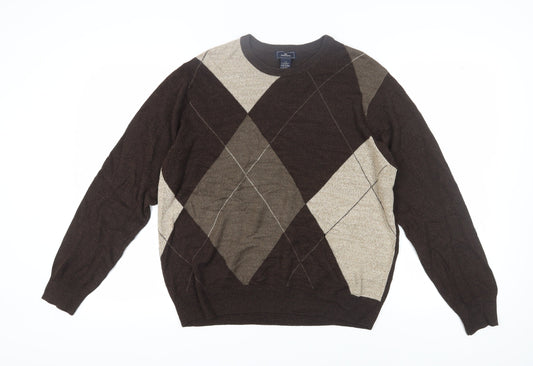 Dockers Men's Brown Argyle Pullover Jumper L