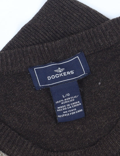 Dockers Men's Brown Argyle Pullover Jumper L