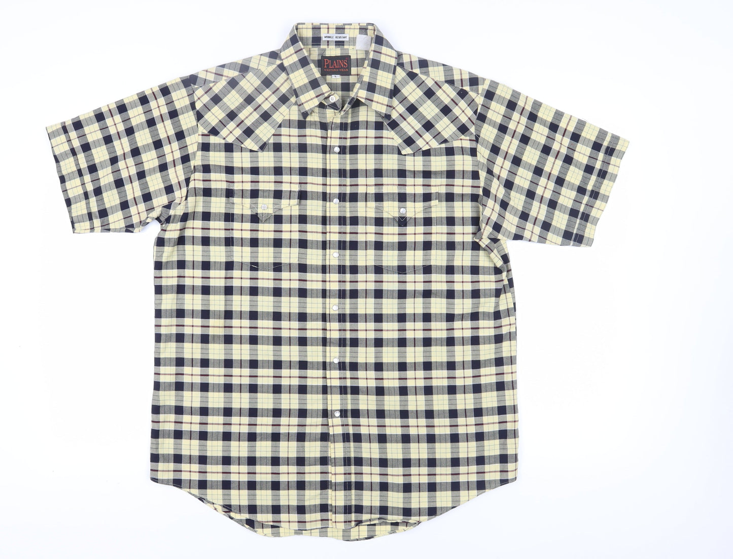 Plains Western Wear Men's Beige Checkered Shirt L