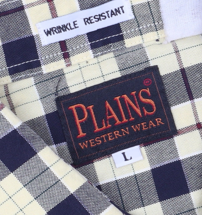 Plains Western Wear Men's Beige Checkered Shirt L