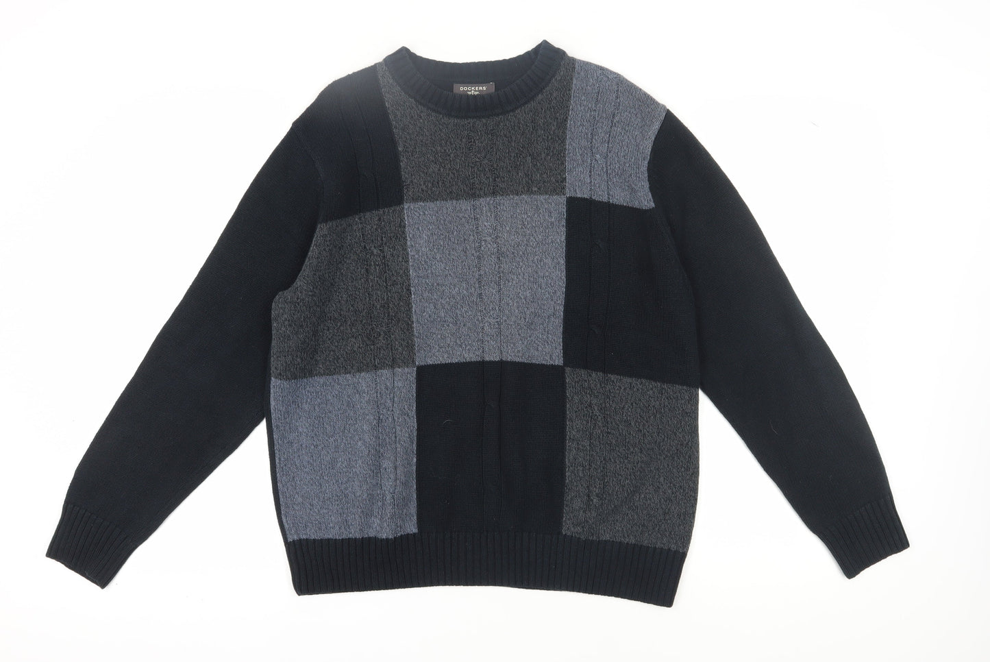 Dockers Men's Black Grey Check Pullover Jumper M