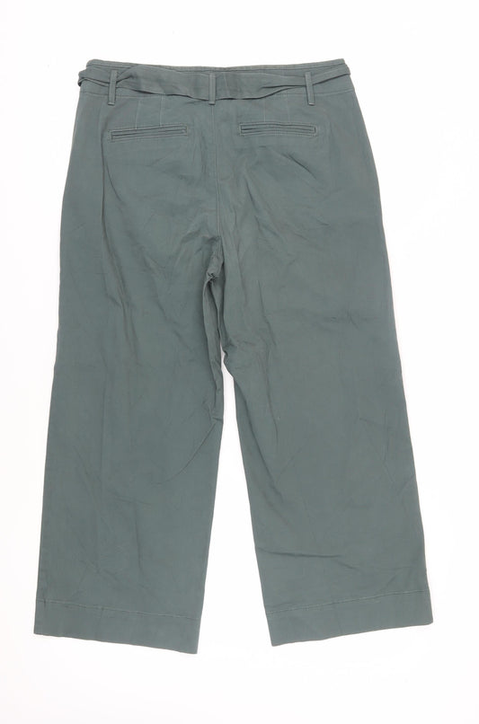 LOFT Women's Green Wide-Leg Trousers Size 14