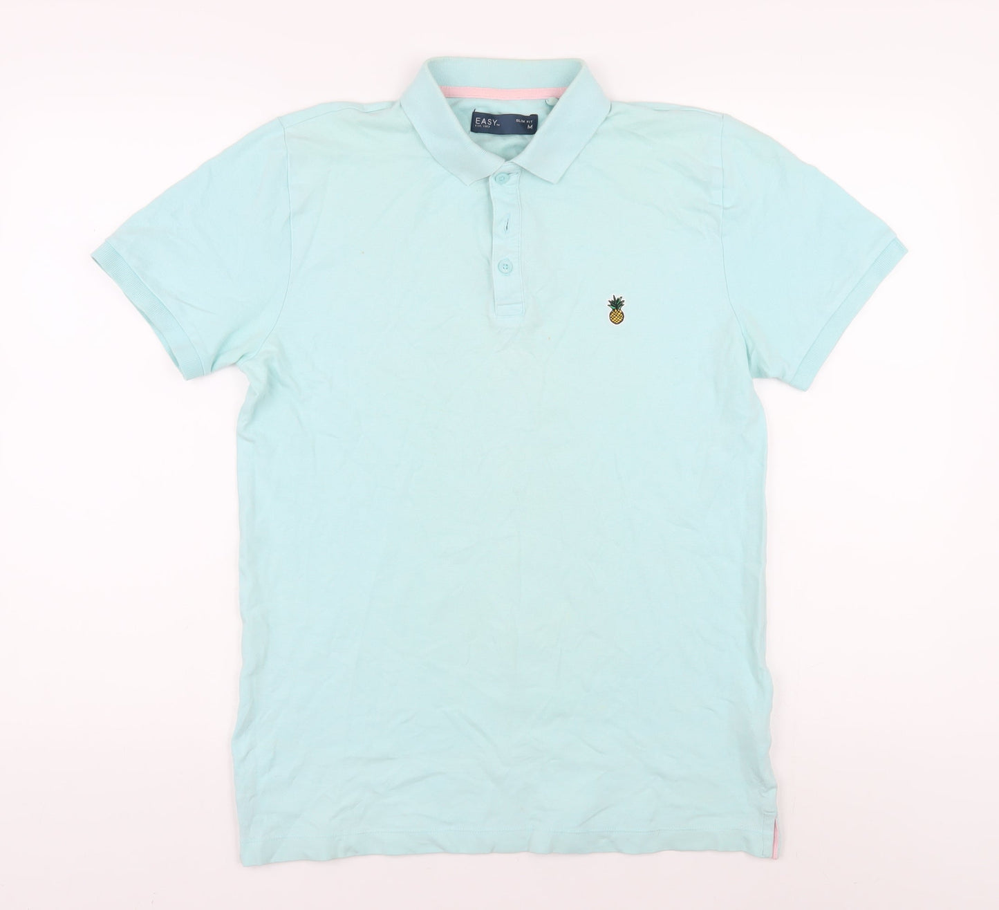 Easy Men's Blue Slim Fit Polo Shirt M with Embroidery