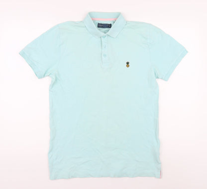 Easy Men's Blue Slim Fit Polo Shirt M with Embroidery