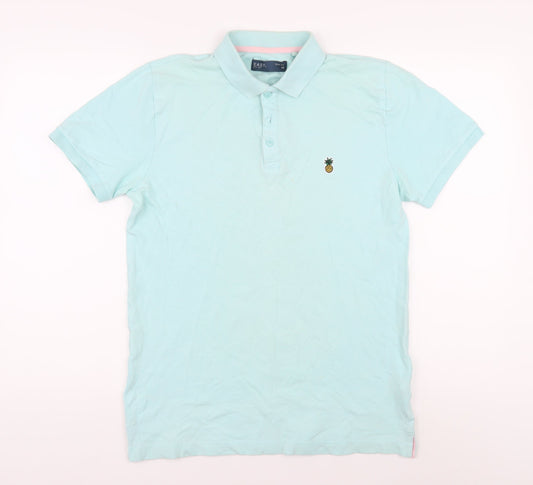 Easy Men's Blue Slim Fit Polo Shirt M with Embroidery