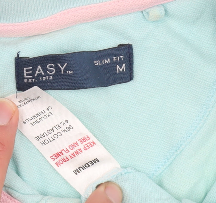 Easy Men's Blue Slim Fit Polo Shirt M with Embroidery