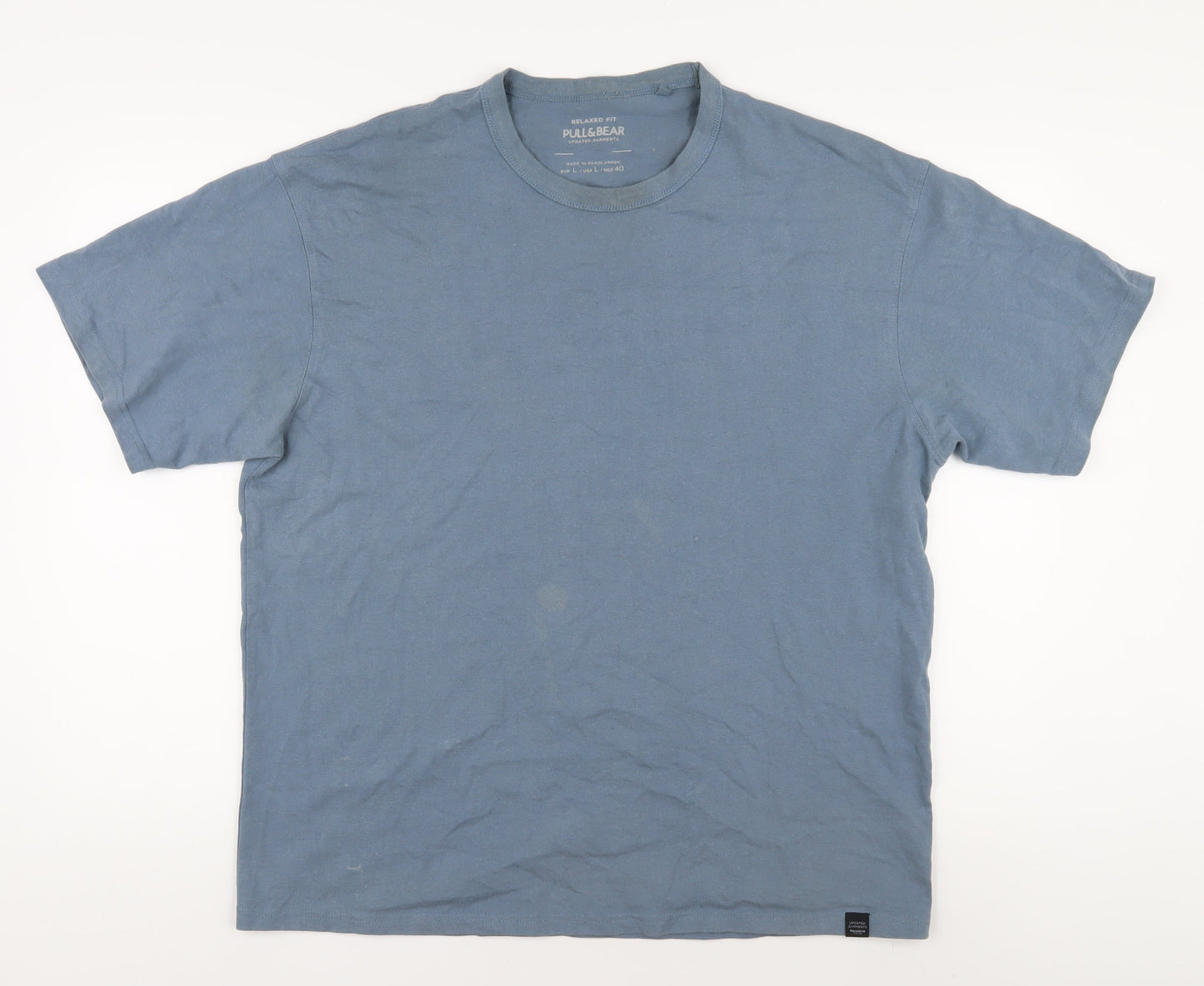 Pull&Bear Men's Blue Relaxed Fit Cotton T-Shirt L