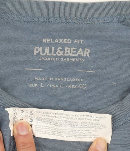 Pull&Bear Men's Blue Relaxed Fit Cotton T-Shirt L