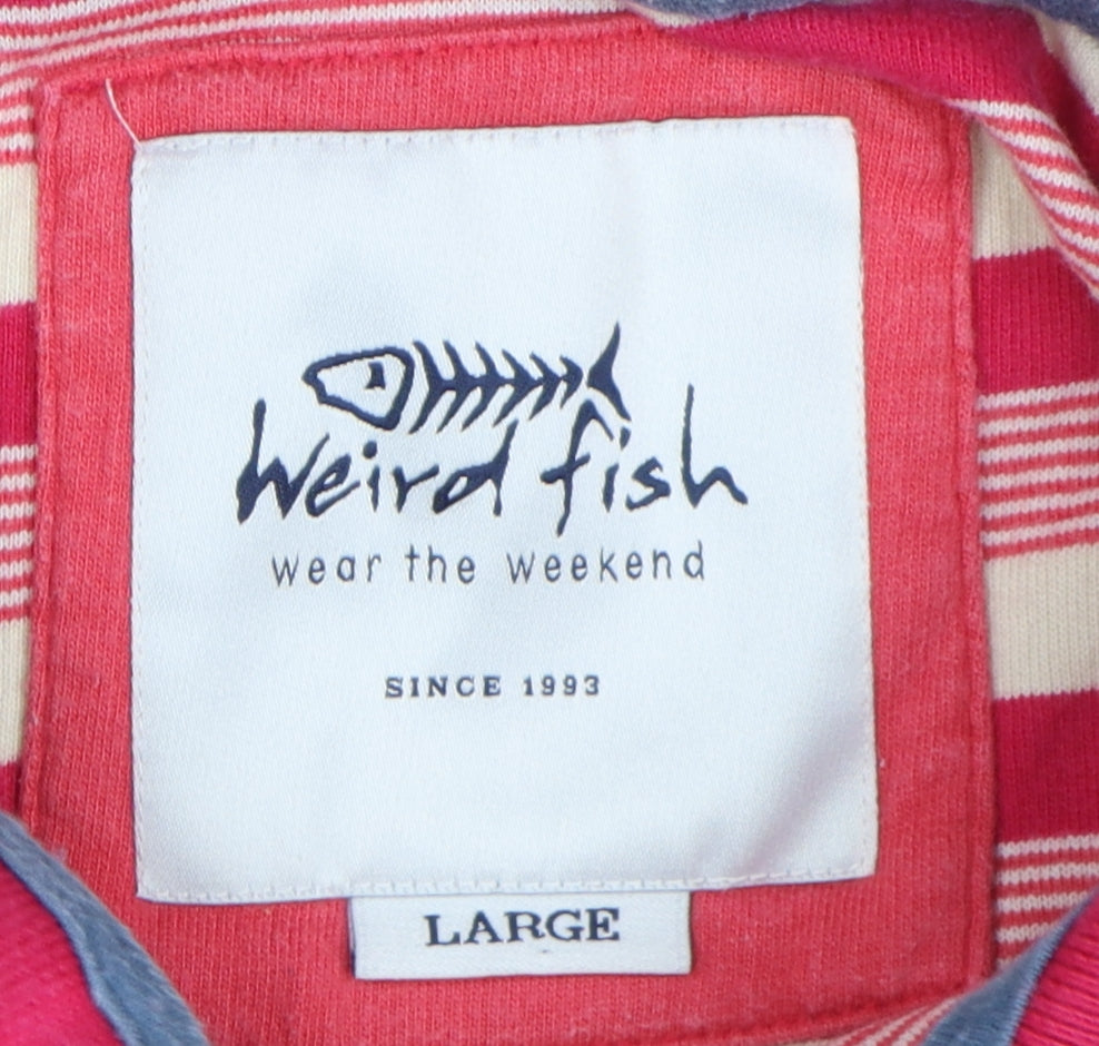 Weird Fish Men's Red Striped Polo Shirt Size L