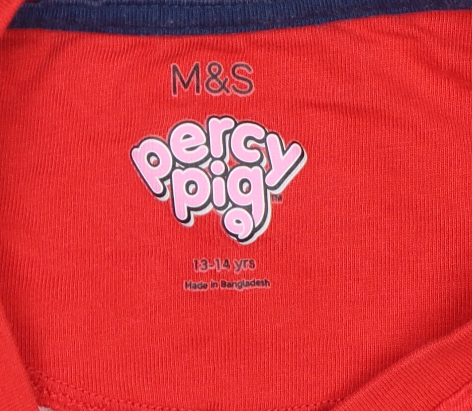 Marks and Spencer Girls Red Percy Pig Pyjama Top 13-14 Years
