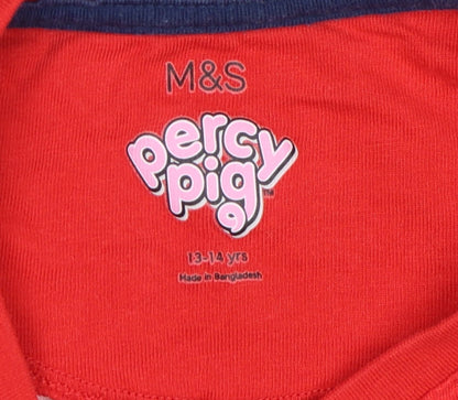 Marks and Spencer Girls Red Percy Pig Pyjama Top 13-14 Years