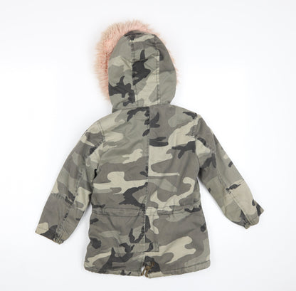 Attentif Girls Camouflage Parka Coat Green Size 10 Years