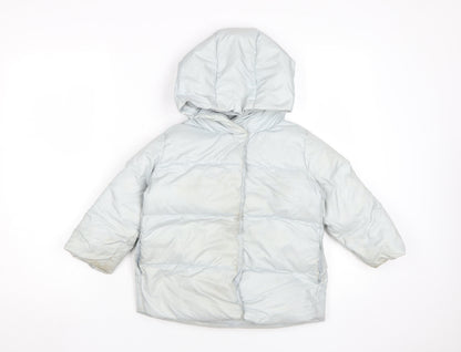 Zara Girls White Puffer Jacket 4-5 Years Winter Hooded