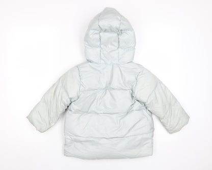 Zara Girls White Puffer Jacket 4-5 Years Winter Hooded