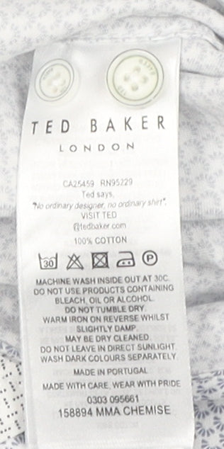 Ted Baker Men's White Geometric Long Sleeve Shirt M
