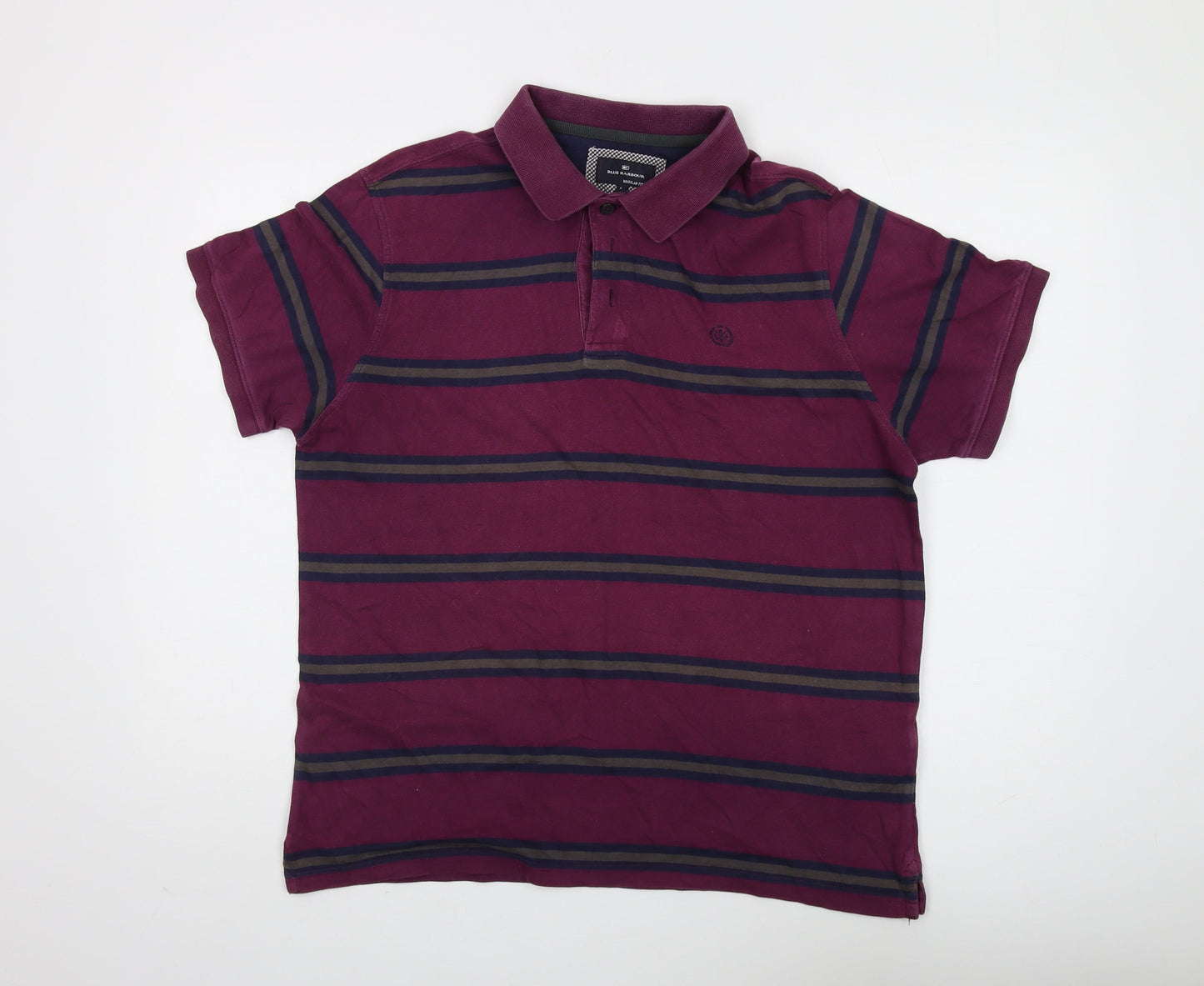 Marks and Spencer Men's Purple Striped Polo L
