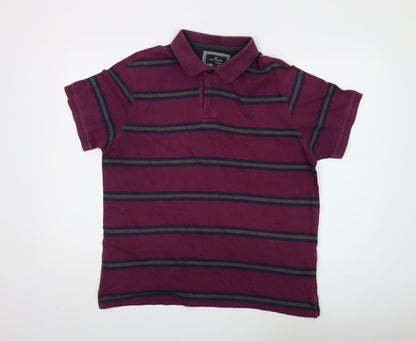Marks and Spencer Men's Purple Striped Polo L