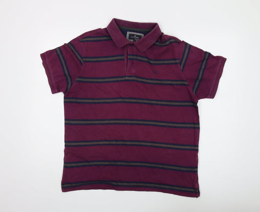 Marks and Spencer Men's Purple Striped Polo L