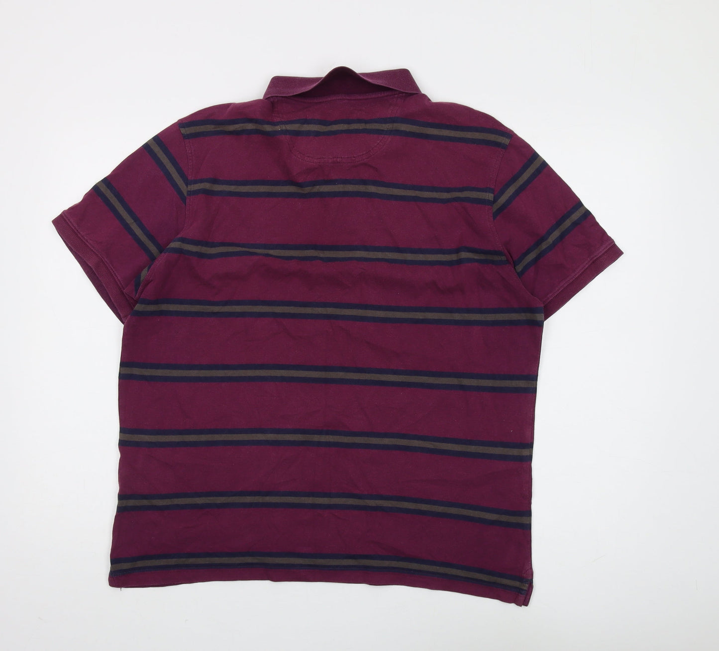 Marks and Spencer Men's Purple Striped Polo L
