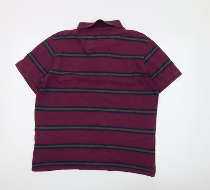 Marks and Spencer Men's Purple Striped Polo L