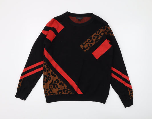 Topshop Women's Black Animal Print Pullover Jumper Size 10