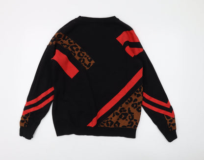 Topshop Women's Black Animal Print Pullover Jumper Size 10