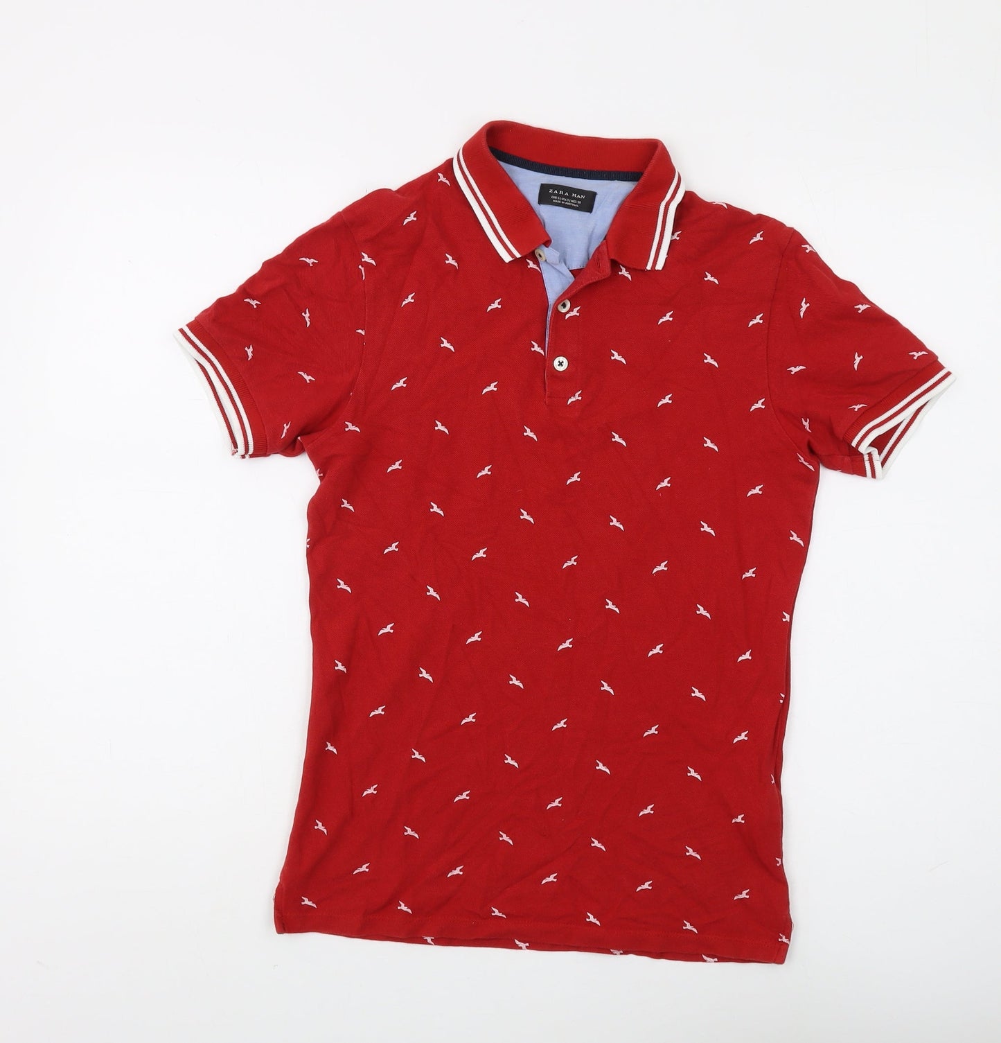 Zara Man Red Polo for Men, Size S, Short Sleeve, Cotton