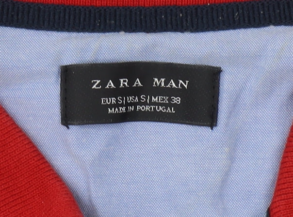 Zara Man Red Polo for Men, Size S, Short Sleeve, Cotton