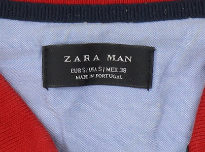 Zara Man Red Polo for Men, Size S, Short Sleeve, Cotton