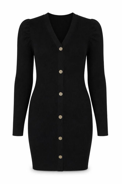 Grace Karin Black Bodycon V-Neck Dress for Women - Medium