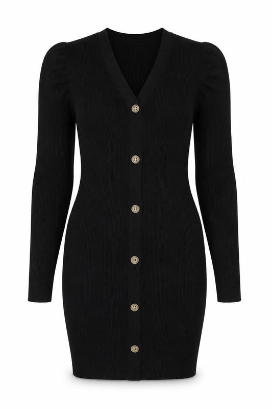 Grace Karin Black Bodycon V-Neck Dress for Women - Medium