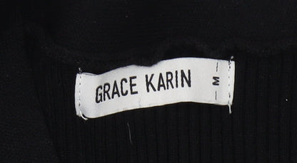 Grace Karin Black Bodycon V-Neck Dress for Women - Medium