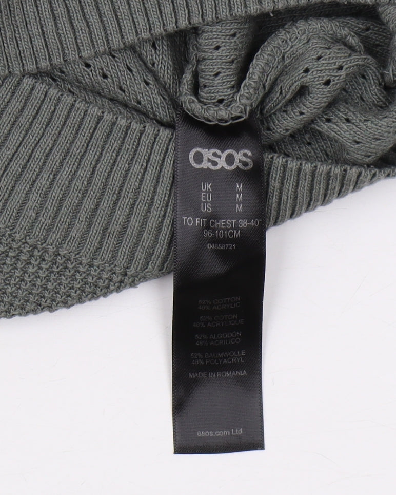 ASOS Men's Green Pullover Jumper M, Cotton Blend