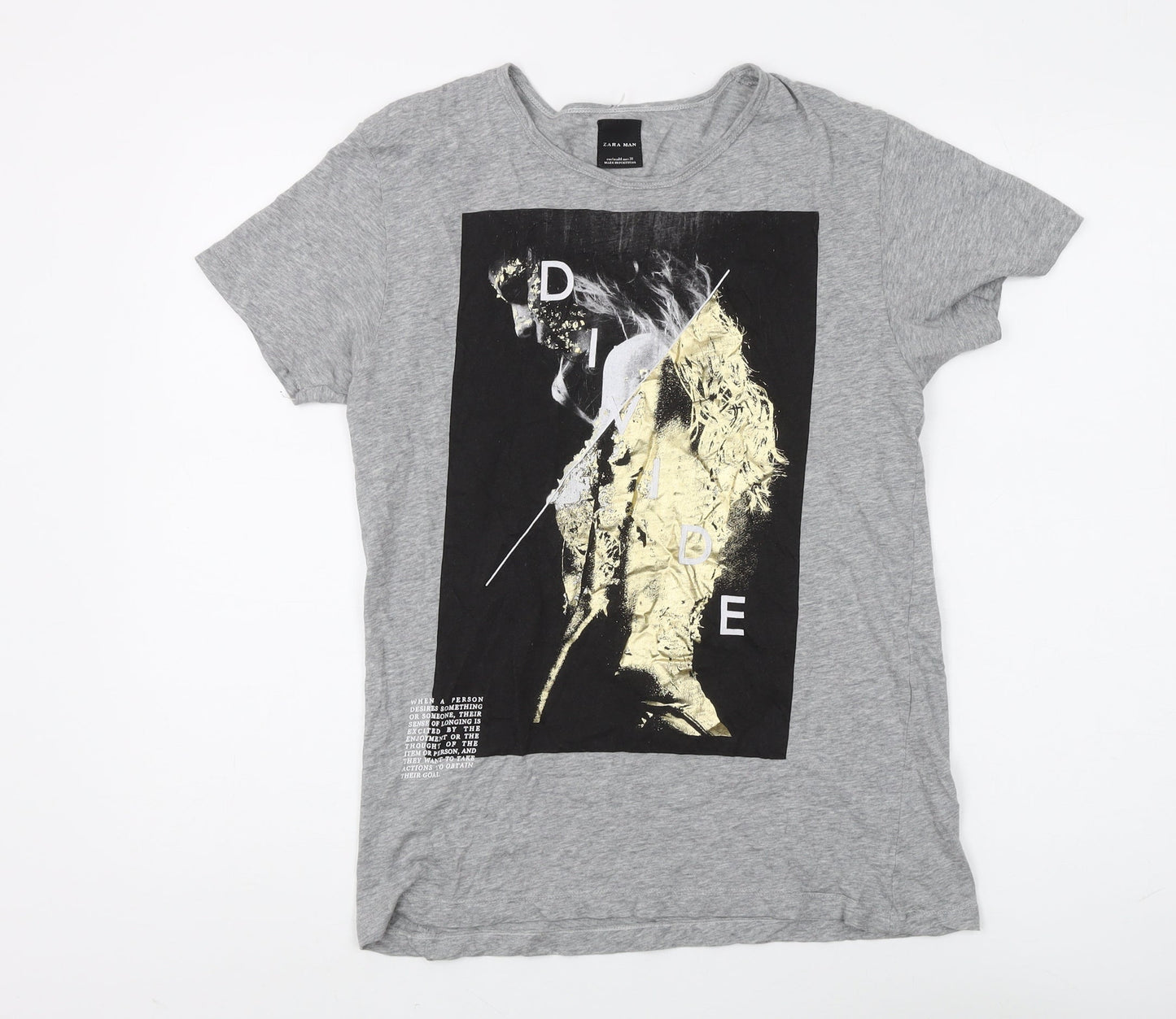 Zara Man Grey Graphic Print M T-Shirt - Men's Fashion